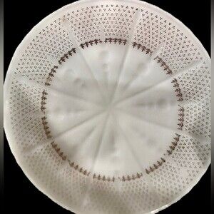 Anchor Hocking Milk Glass‎ Pedestal Cake Dessert Stand Gold Foil Fleur-De-Lis